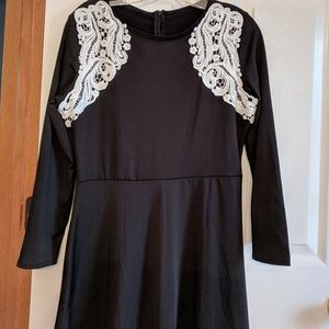 Black Knit Skater Dress 3/4 Sleeves LARGE